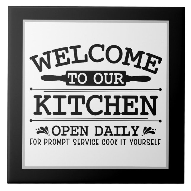 Funny kitchen welcome word art  ceramic tile (Front)