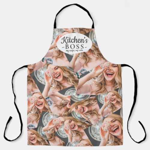 Funny Kitchens boss quote cool photo grid collage Apron
