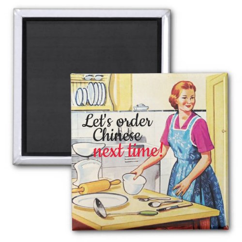 Funny Kitsch 1950s Vintage Housewife in Kitchen Magnet