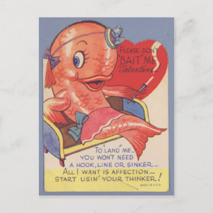 funny kitsch Vintage fish valentine Holiday Postcard