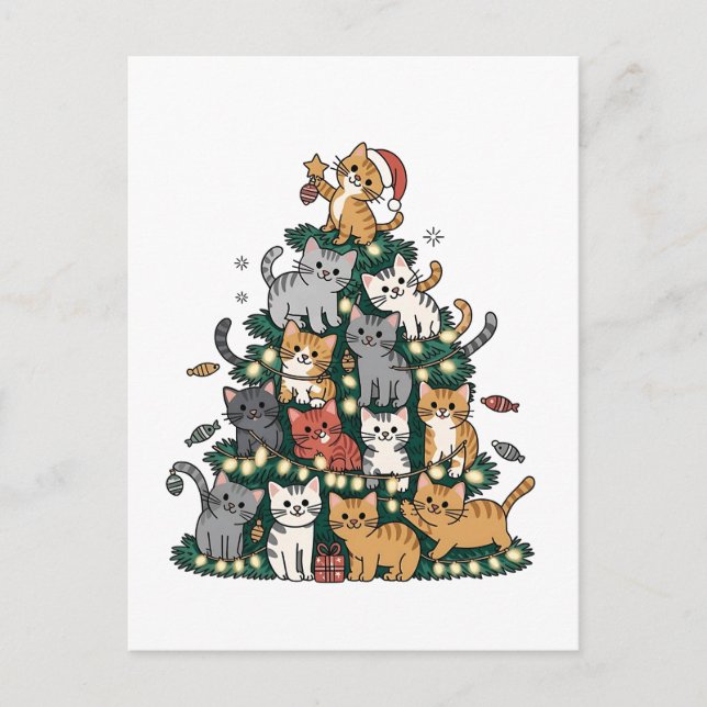 Funny Kitten Christmas Tree Cat Pet Animal Lover  Announcement Postcard (Front)
