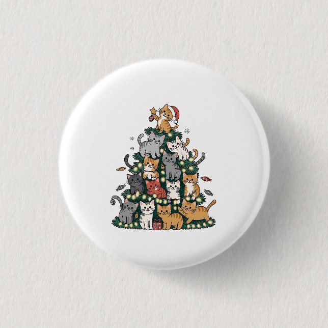 Funny Kitten Christmas Tree Cat Pet Animal Lover  Button (Front)