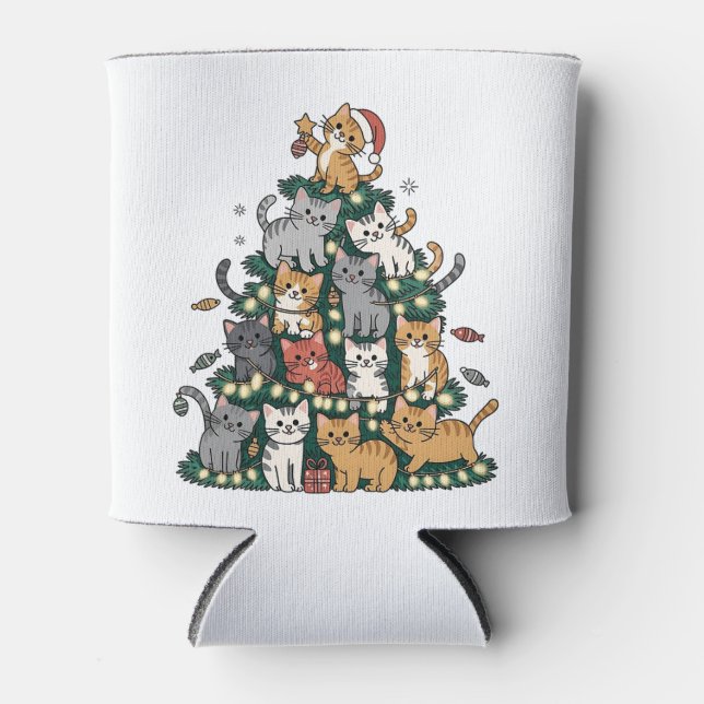 Funny Kitten Christmas Tree Cat Pet Animal Lover  Can Cooler (Front)