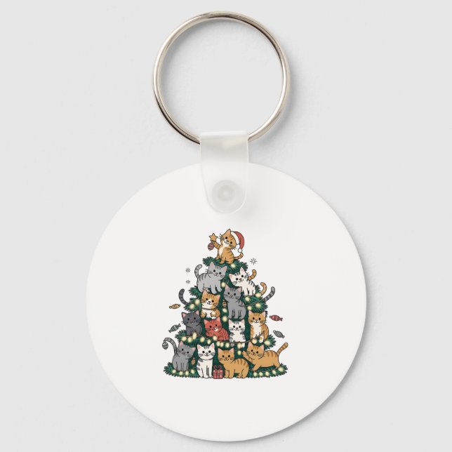 Funny Kitten Christmas Tree Cat Pet Animal Lover  Keychain (Front)