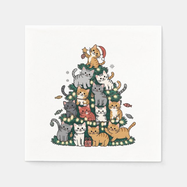 Funny Kitten Christmas Tree Cat Pet Animal Lover  Napkins (Front)