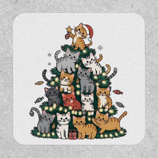 Funny Kitten Christmas Tree Cat Pet Animal Lover  Patch (Front)