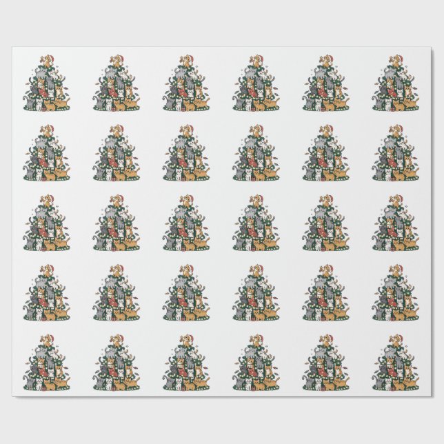 Funny Kitten Christmas Tree Cat Pet Animal Lover  Wrapping Paper (Flat)