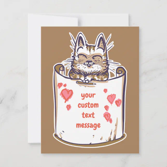 funny kitten holds message banner cartoon thank you card | Zazzle