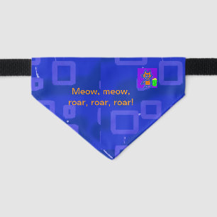 Funny Kitten Says Meow on Blue Geometric for Cats Pet Bandana Collar