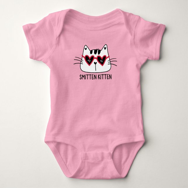 Funny Kitten Valentine kids red heart sunglasses Baby Bodysuit (Front)