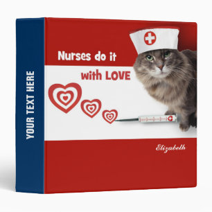 Funny Kitten Wearing Nurse Cap Custom Gift 3 Ring Binder