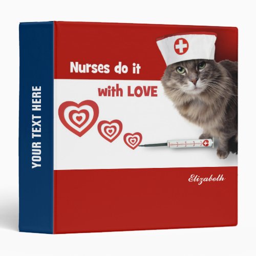 Funny Kitten Wearing Nurse Cap Custom Gift  3 Ring Binder