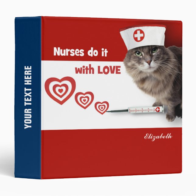 Funny Kitten Wearing Nurse Cap Custom Gift  3 Ring Binder (Front/Spine)
