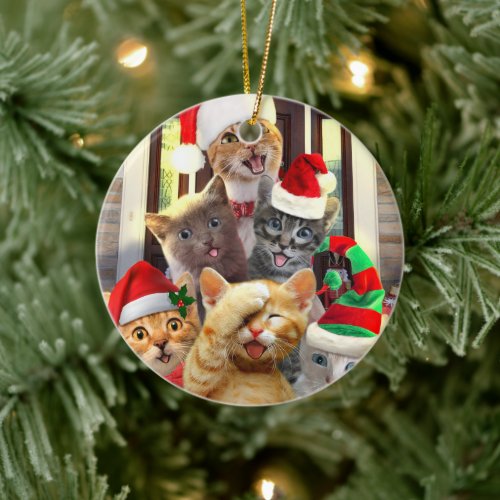 Funny kittens in Christmas Day Ceramic Ornament