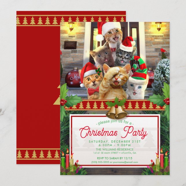 Funny kittens in Christmas Day.             Invitation (Front/Back)