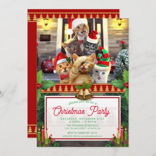 Funny kittens in Christmas Day             Invitation