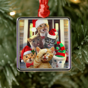 Funny kittens in Christmas Day Metal Ornament