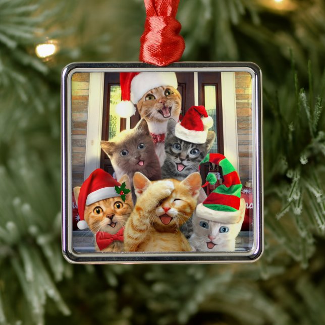 Funny kittens in Christmas Day Metal Ornament (Tree)