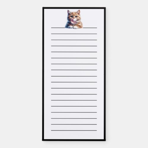 Funny Kitty Cat Blowing Bubbles Gum Pink Lined Magnetic Notepad