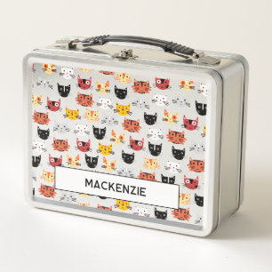 Funny Kitty Cat Personalized Name Metal Lunch Box