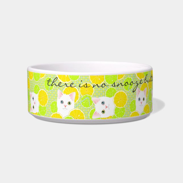Funny Kitty Cat pet bowl Sunny, Cheerful, Cute! (Left)
