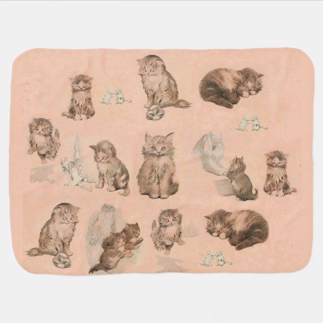 FUNNY KITTY CAT STORIES IN PINK BABY BLANKET (Horizontal)