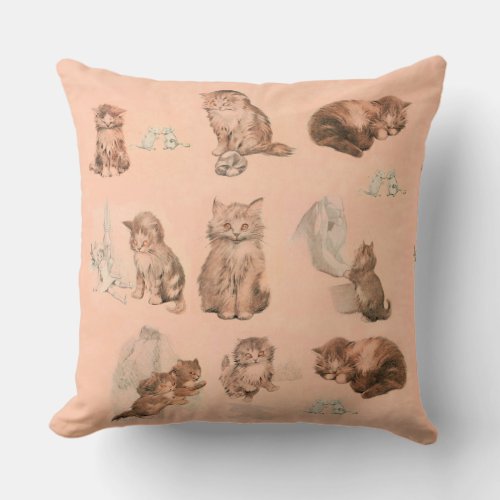 FUNNY KITTY CAT STORIES IN PINK THROW PILLOW