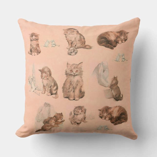 FUNNY KITTY CAT STORIES IN PINK THROW PILLOW (Front)
