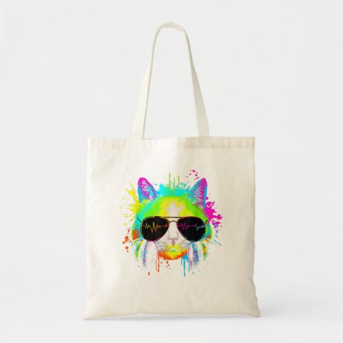 Funny Kitty Colorful Rainbow Rave Music DJ Party C Tote Bag