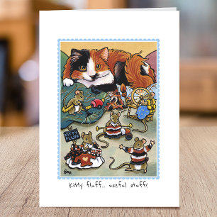 Funny Kitty Fluff Cat Grooming Mouse Folded Card