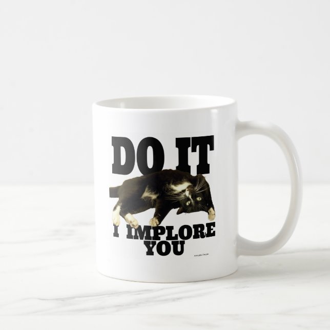Funny Kitty Implores You Photo Humor Coffee Mug (Right)