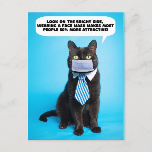 Funny Kitty in Coronavirus Face Mask and Tie Postcard