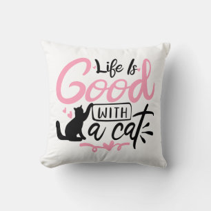 Funny Kitty Lover Gift Pink Black White Cat Throw Pillow