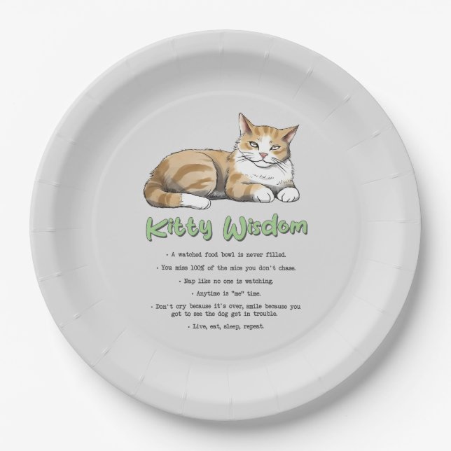 Funny Kitty Wisdom Paper Plates (Front)