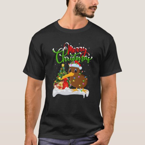 Funny Kiwi Bird Lover Xmas Lighting Kiwi Bird Chri T_Shirt