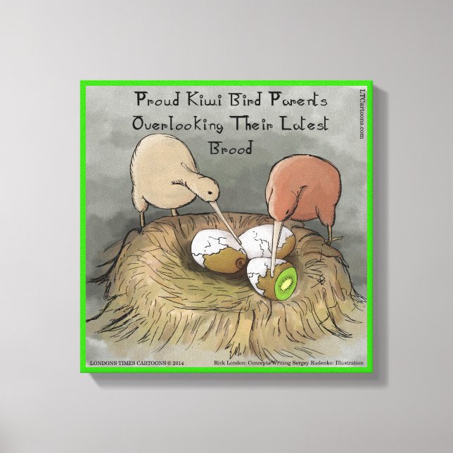Funny Kiwi Bird Parents & Fruit Canvas Print (Front)