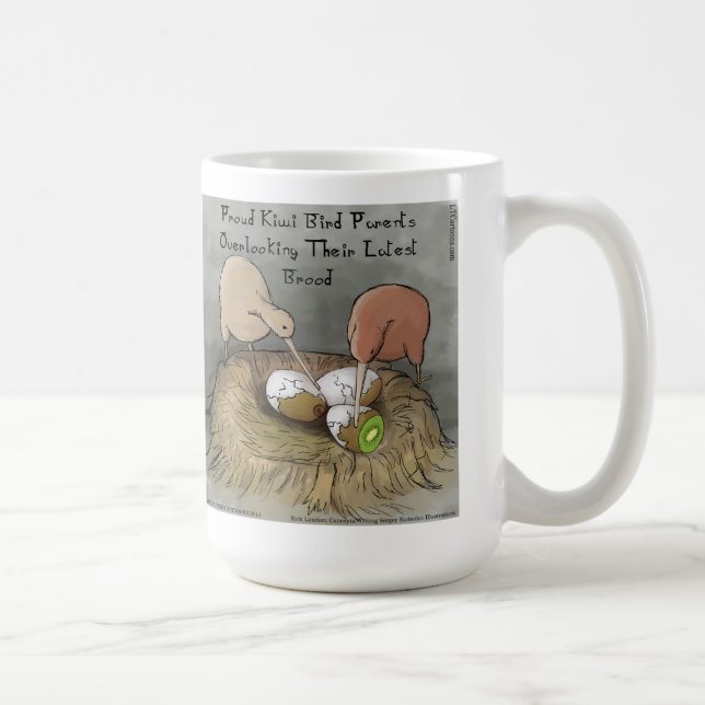 Funny Kiwi Birds Tending Their Fruit Coffee Mug (Right)