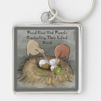 Funny Kiwi Birds Tending Their Fruit Keychain