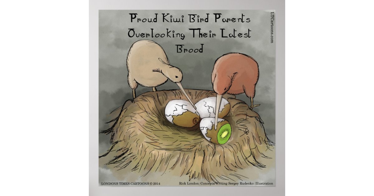 Funny Kiwi Birds Tending To Their Fruit Poster Zazzle