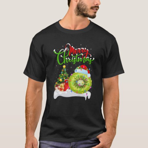 Funny Kiwi Fruit Lover Xmas Lighting Santa Kiwi Ch T_Shirt