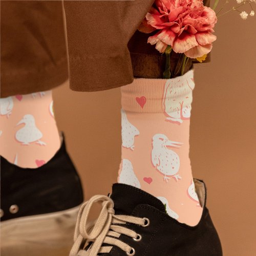 Funny Kiwi Valentine Bird Butts Cute Hearts Peach Socks
