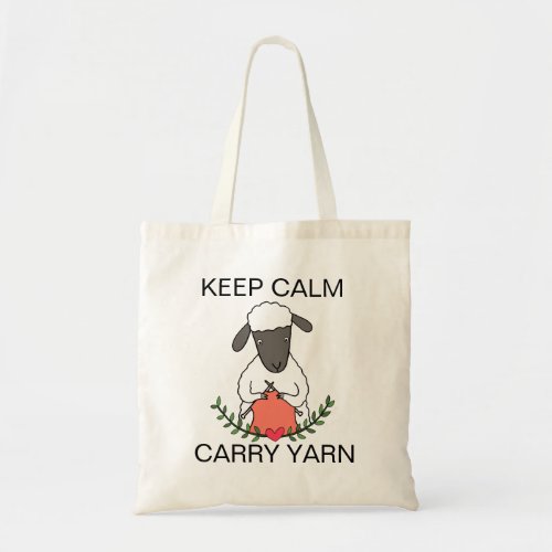 Funny Knitter Gift Sheep Keep Calm Carry Yarn Tote Bag