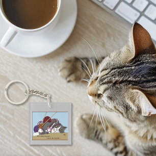 Funny Knitting Cat Tangled Yarn Hobby Humor Keychain