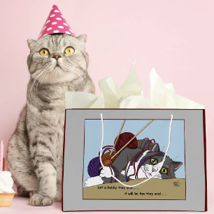Funny Knitting Cat Tangled Yarn Hobby Humor Large Gift Bag