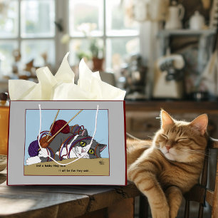 Funny Knitting Cat Tangled Yarn Hobby Humor Large Gift Bag