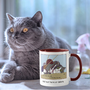Funny Knitting Cat Tangled Yarn Hobby Humor Mug