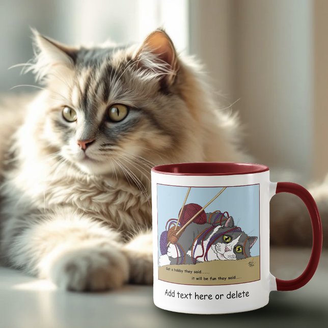 Funny Knitting Cat Tangled Yarn Hobby Humor Mug (Creator Uploaded)