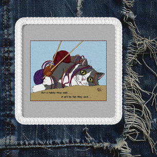 Funny Knitting Cat Tangled Yarn Hobby Humor Patch