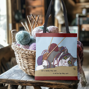 Funny Knitting Cat Tangled Yarn Hobby Humor Tote Bag