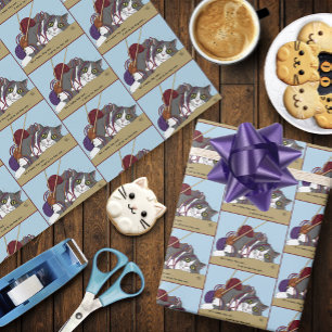 Funny Knitting Cat Tangled Yarn Hobby Humor Wrapping Paper
